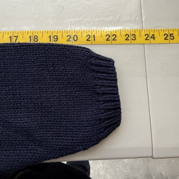 Hand Knit Sweater Womens L Navy Blue Floral Heavy Pullover Heavy Grandma Boho - Picture 10 of 11